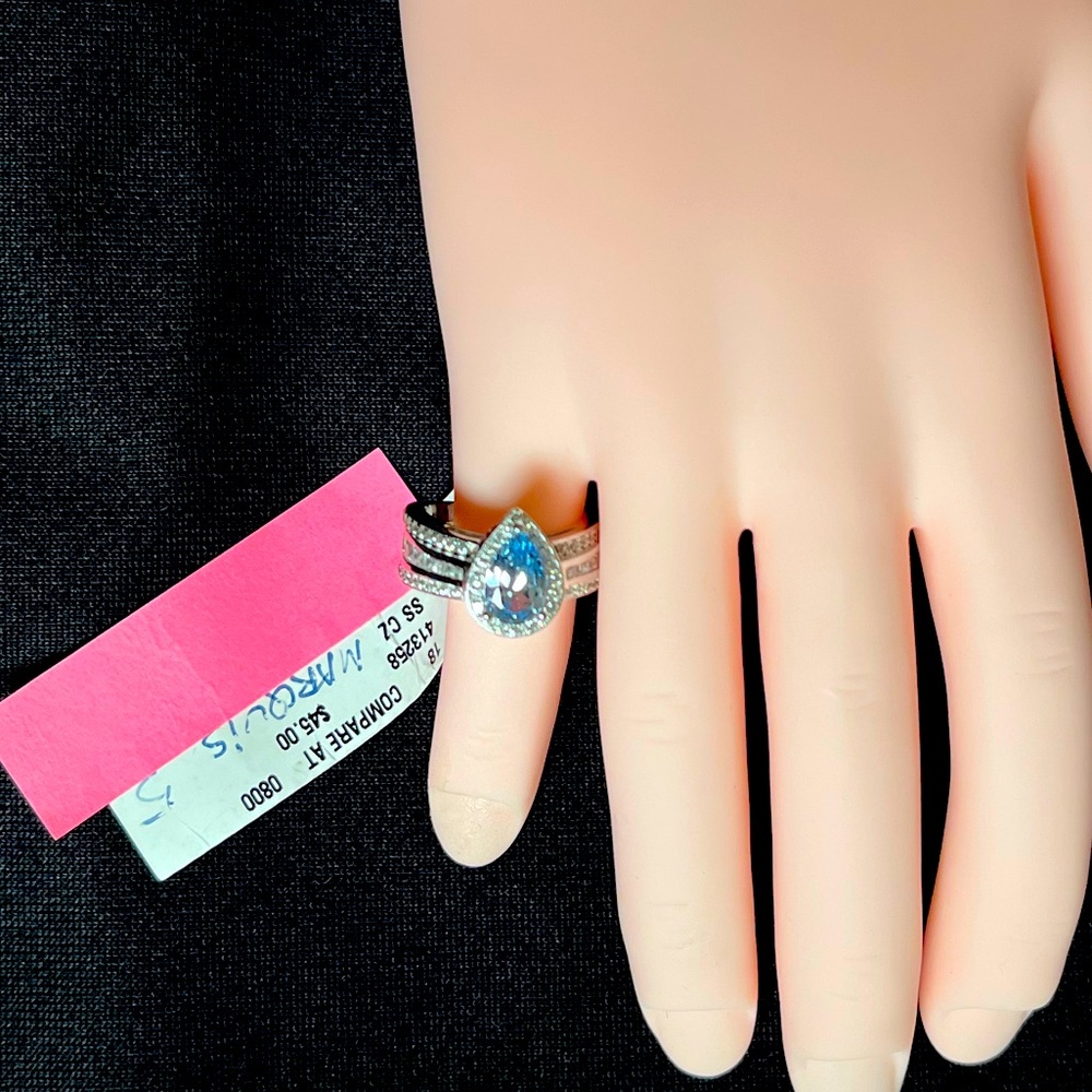 SS ring marquis cubic blue color stone